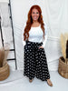 Black & White Polka Dot Pleated Cropped Wide Leg Pants - Whiskey Skies - HEIMISH