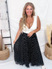 Black & White Polka Dot Pleated Midi Skirt - Whiskey Skies - DAVI & DANI