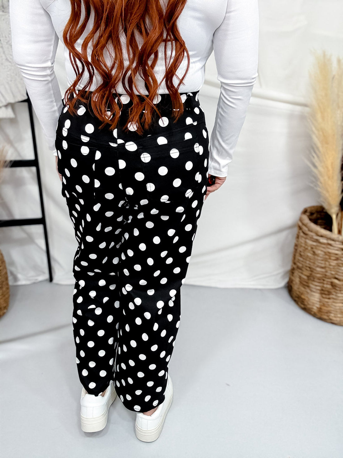 Black & White Polka Dot Straight Leg Pants - Whiskey Skies - HEIMISH