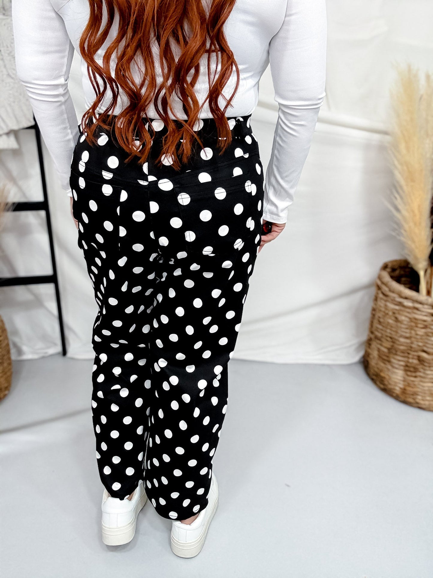 Black & White Polka Dot Straight Leg Pants - Whiskey Skies - HEIMISH