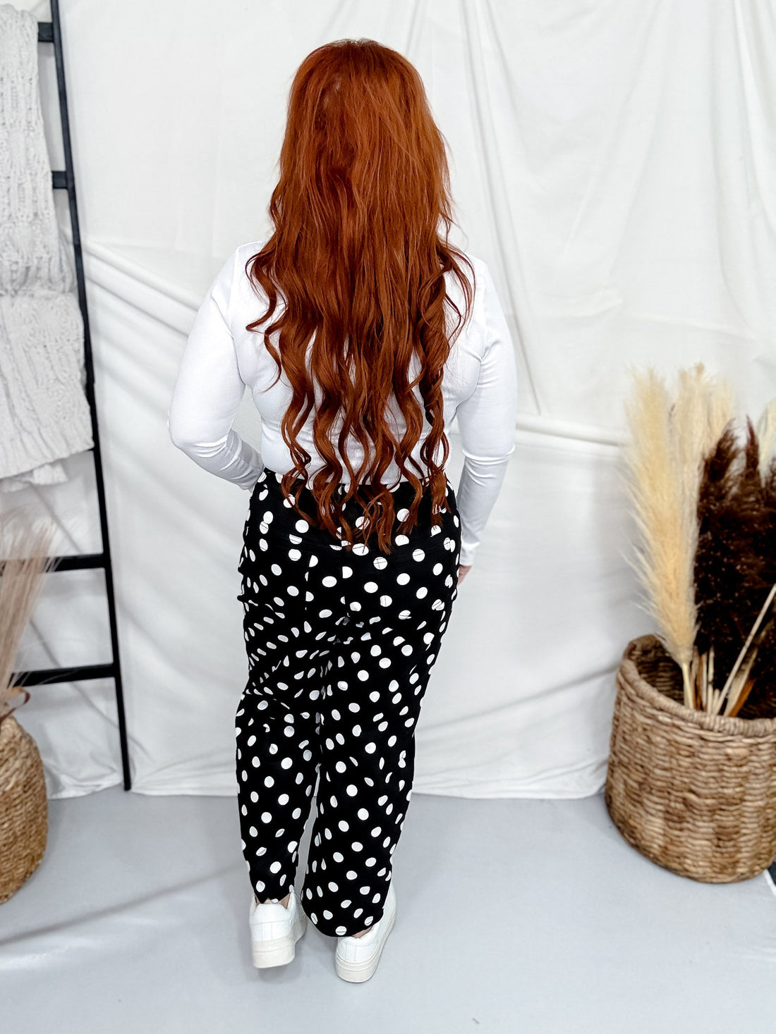 Black & White Polka Dot Straight Leg Pants - Whiskey Skies - HEIMISH