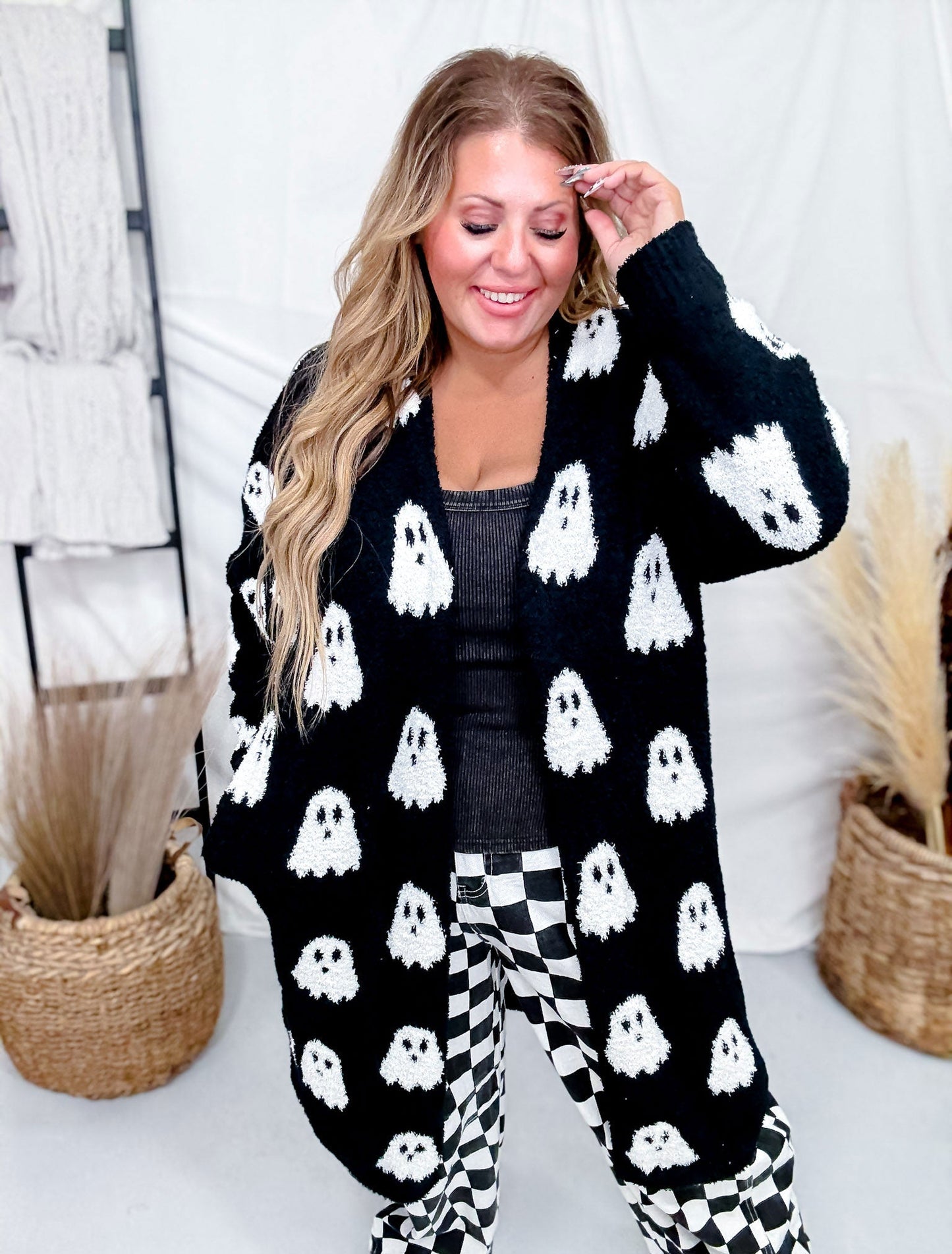 Black & White Reversible Ghost Print Cardigan - Whiskey Skies - BIRD & CO