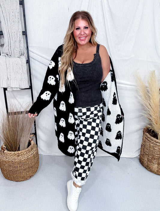 Black & White Reversible Ghost Print Cardigan - Whiskey Skies - BIRD & CO