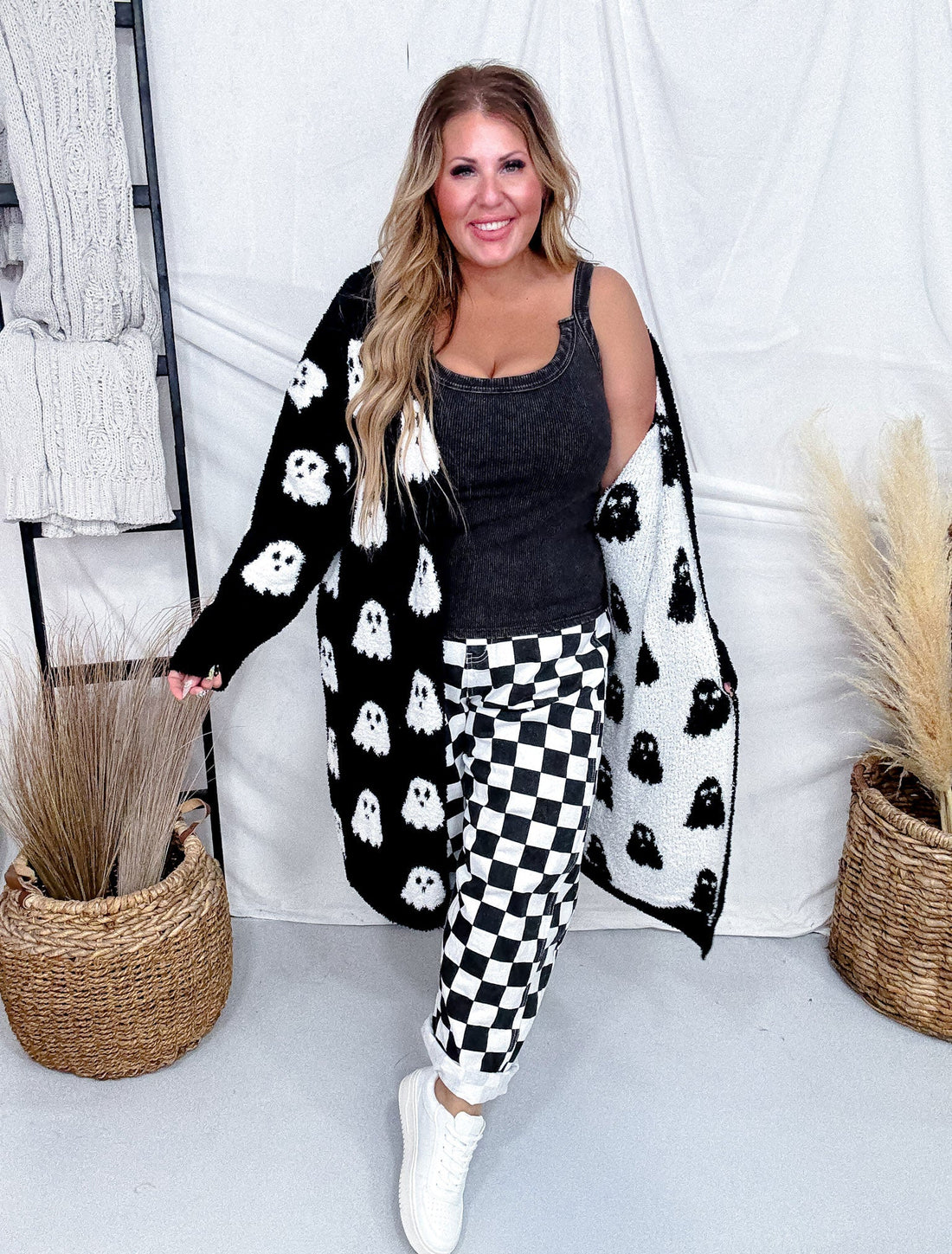 Black & White Reversible Ghost Print Cardigan - Whiskey Skies - BIRD & CO