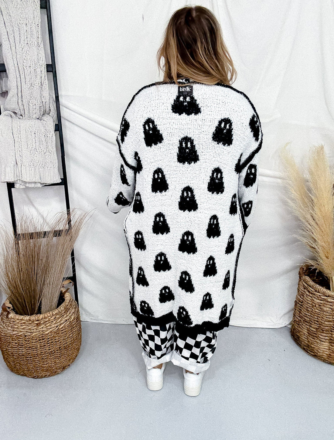 Black & White Reversible Ghost Print Cardigan - Whiskey Skies - BIRD & CO