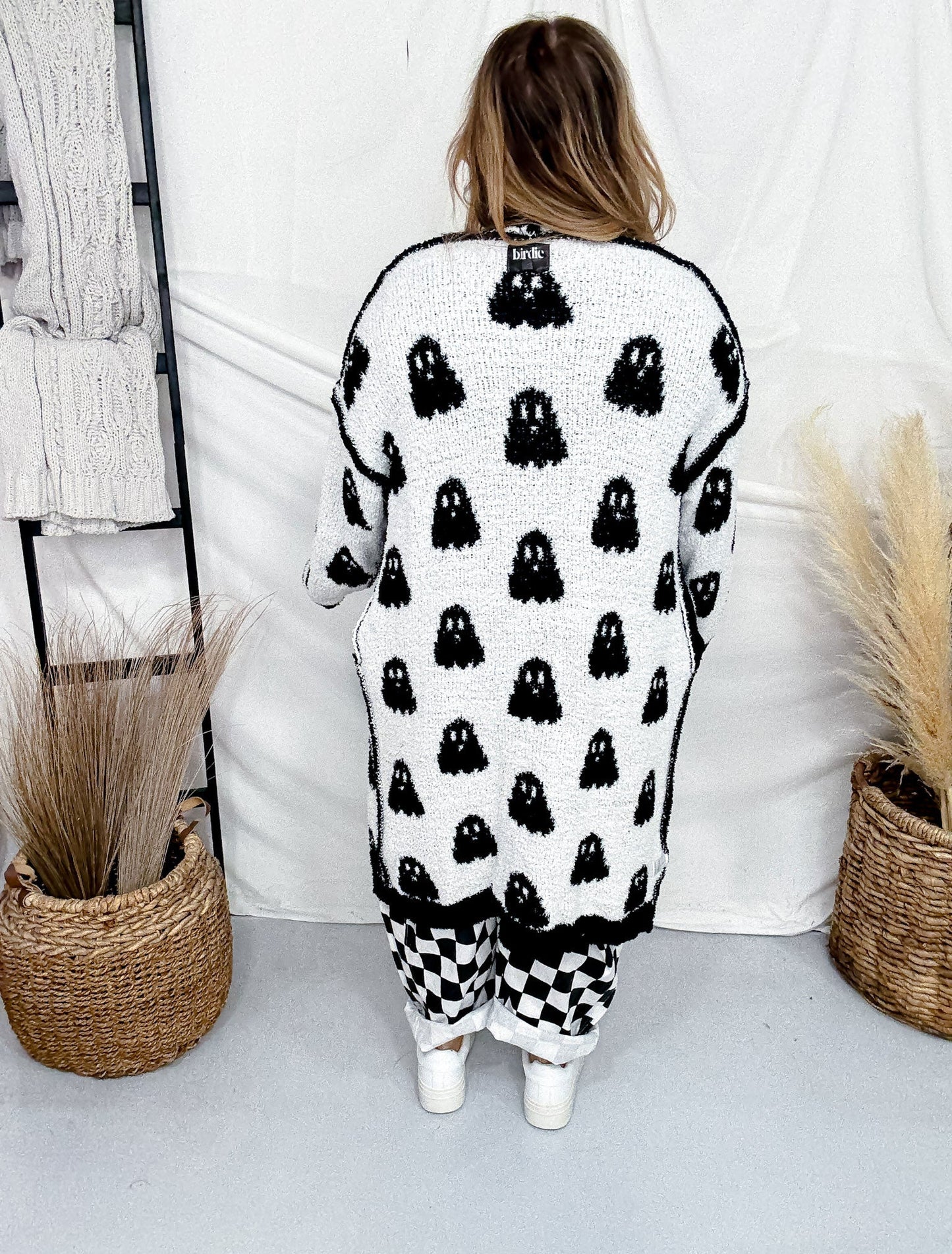 Black & White Reversible Ghost Print Cardigan - Whiskey Skies - BIRD & CO