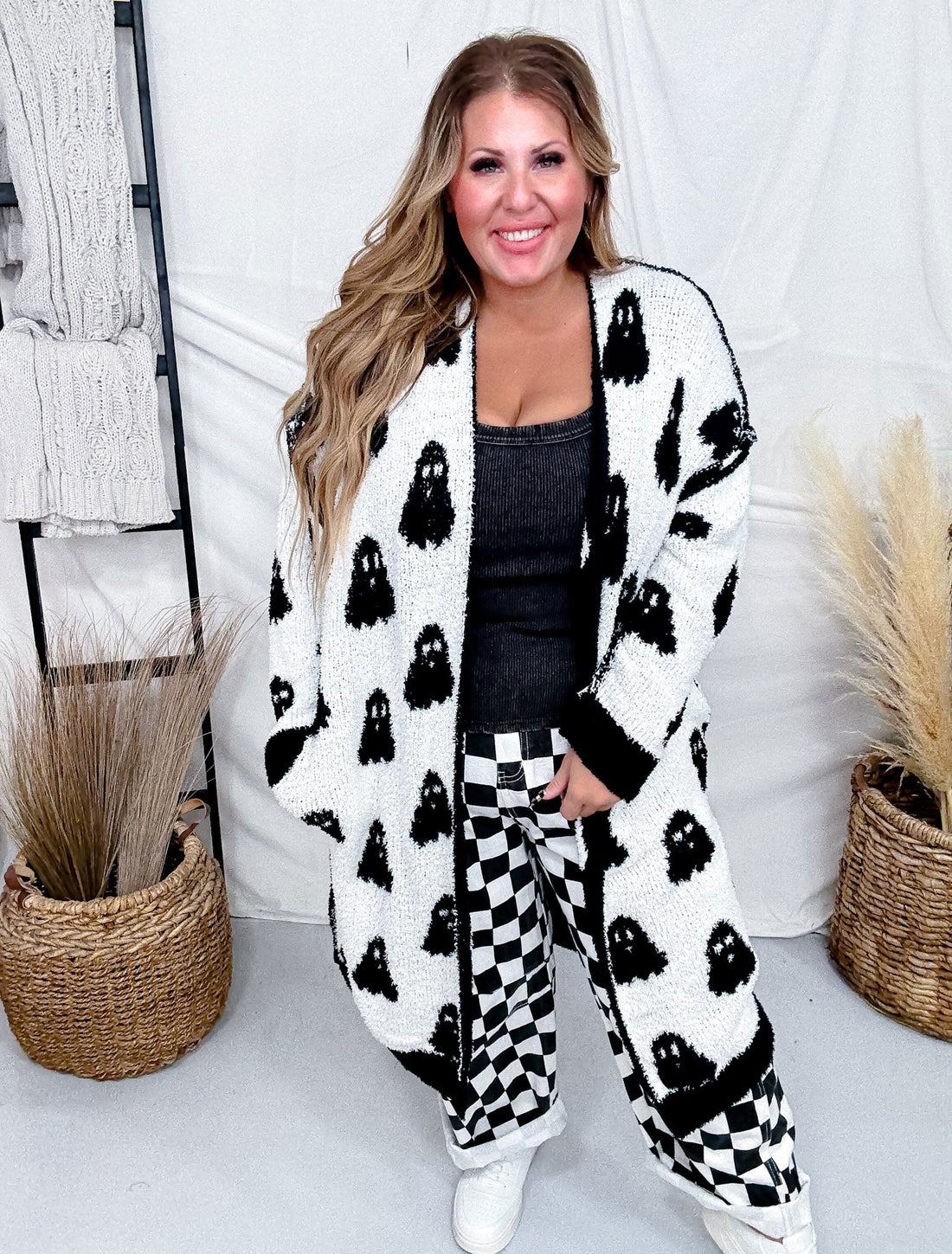 Black & White Reversible Ghost Print Cardigan - Whiskey Skies - BIRD & CO