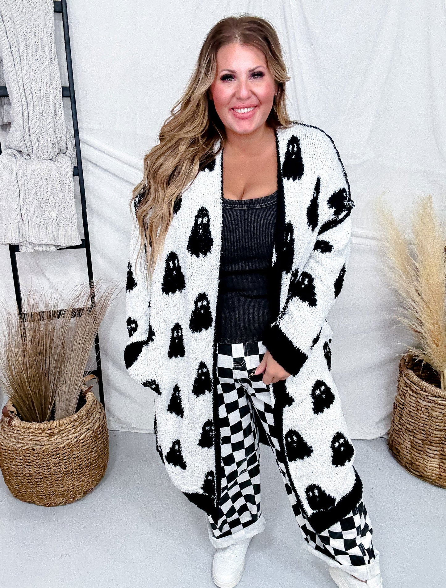 Black & White Reversible Ghost Print Cardigan - Whiskey Skies - BIRD & CO