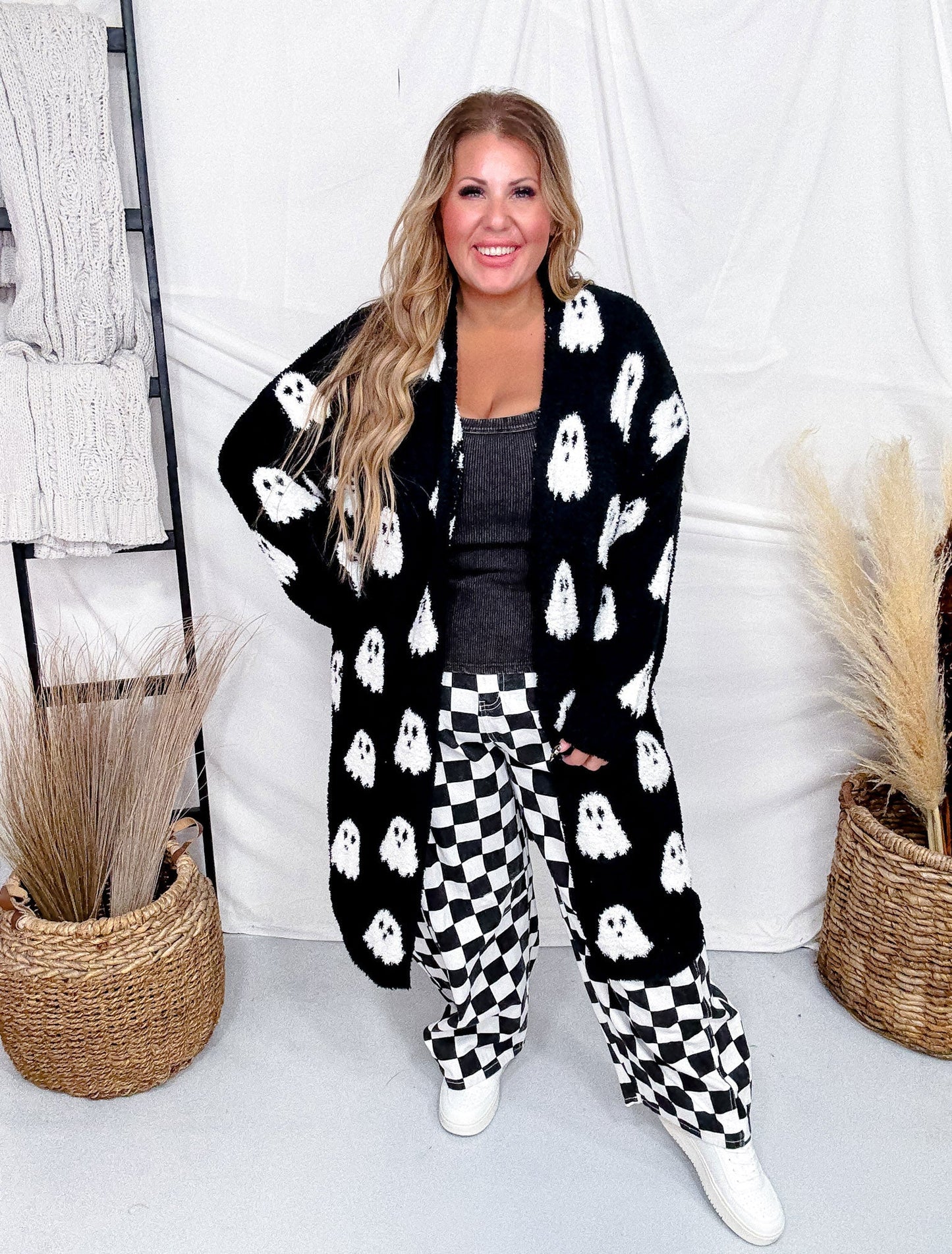 Black & White Reversible Ghost Print Cardigan - Whiskey Skies - BIRD & CO