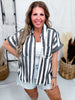 Black & White Stripe Button Front Top - Whiskey Skies - ENTRO