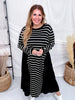 Black & White Striped Color Block Long Sleeve Dress - Whiskey Skies - J.NNA