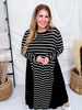 Black & White Striped Color Block Long Sleeve Dress - Whiskey Skies - J.NNA