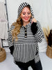 Black & White Striped Hooded Top - Whiskey Skies - HEIMISH