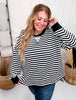 Black & White Striped Long Sleeve Top With Side Slits - Whiskey Skies - WHITE BIRCH