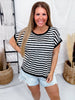Black & White Striped Short Sleeve Top With Rhinestone Accents - Whiskey Skies - SEW IN LOVE