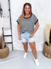 Black & White Striped Short Sleeve Top With Rhinestone Accents - Whiskey Skies - SEW IN LOVE