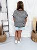 Black & White Striped Short Sleeve Top With Rhinestone Accents - Whiskey Skies - SEW IN LOVE