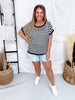 Black & White Striped Short Sleeve Top With Rhinestone Accents - Whiskey Skies - SEW IN LOVE