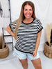 Black & White Striped Short Sleeve Top With Rhinestone Accents - Whiskey Skies - SEW IN LOVE