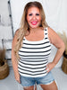 Black & White Striped Tank Top W/ A Scooped Neckline - Whiskey Skies - WHITE BIRCH