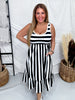 Black & White Striped Tiered Sleeveless Dress - Whiskey Skies - WHITE BIRCH