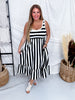 Black & White Striped Tiered Sleeveless Dress - Whiskey Skies - WHITE BIRCH