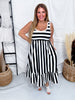 Black & White Striped Tiered Sleeveless Dress - Whiskey Skies - WHITE BIRCH