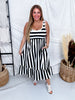 Black & White Striped Tiered Sleeveless Dress - Whiskey Skies - WHITE BIRCH