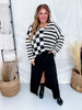 Black & White Stripes & Checkered Crocheted Long Sleeve Top - Whiskey Skies - JADE BY JANE