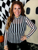 Black & White Vertical Striped Long Sleeve Mesh Top - Whiskey Skies - JESS LEA