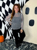 Black & White Vertical Striped Long Sleeve Mesh Top - Whiskey Skies - JESS LEA