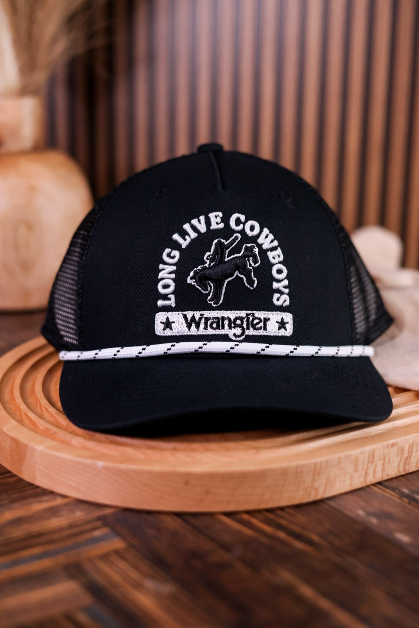 Black & White Wrangler "Long Live Cowboys" Trucker Hat - Whiskey Skies - CAPX