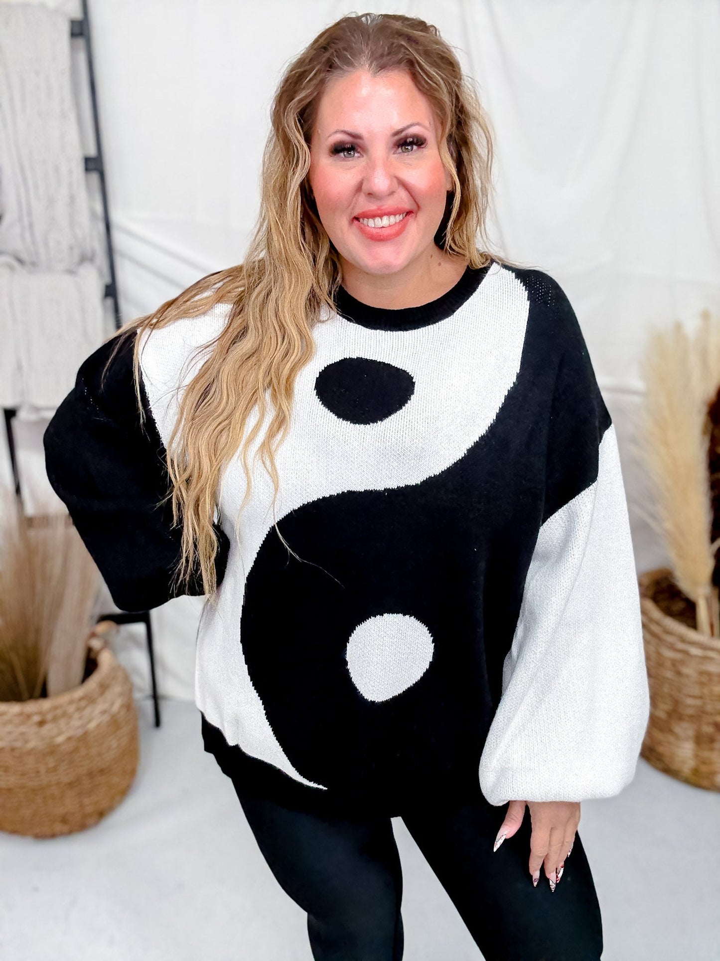 Black & White Yin Yang Sweater - Whiskey Skies - JADE BY JANE