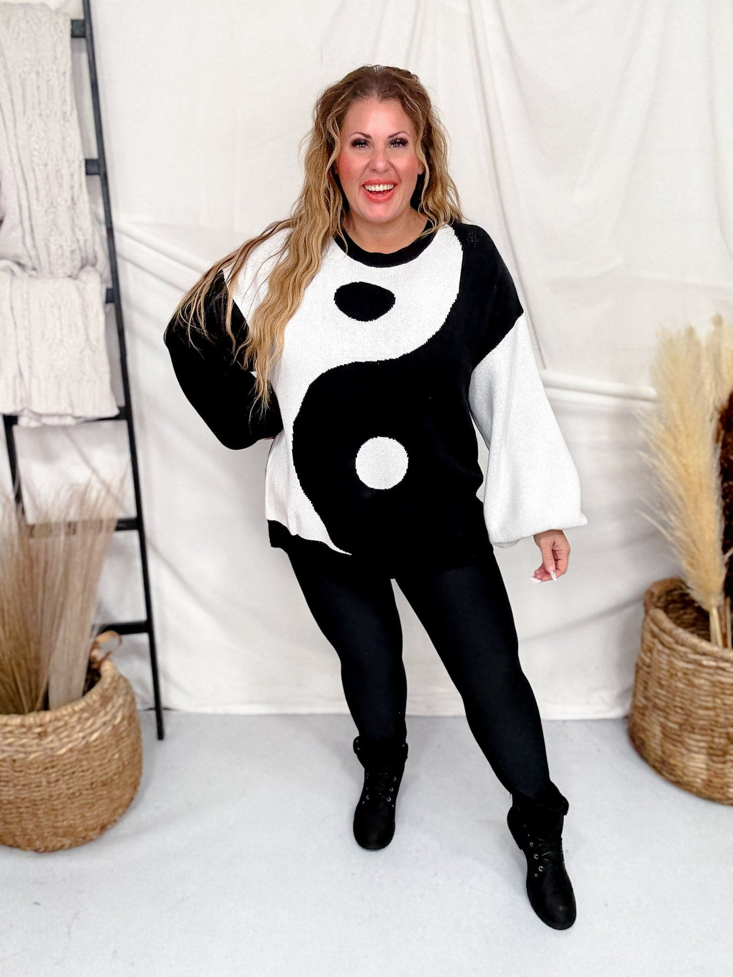 Black & White Yin Yang Sweater - Whiskey Skies - JADE BY JANE