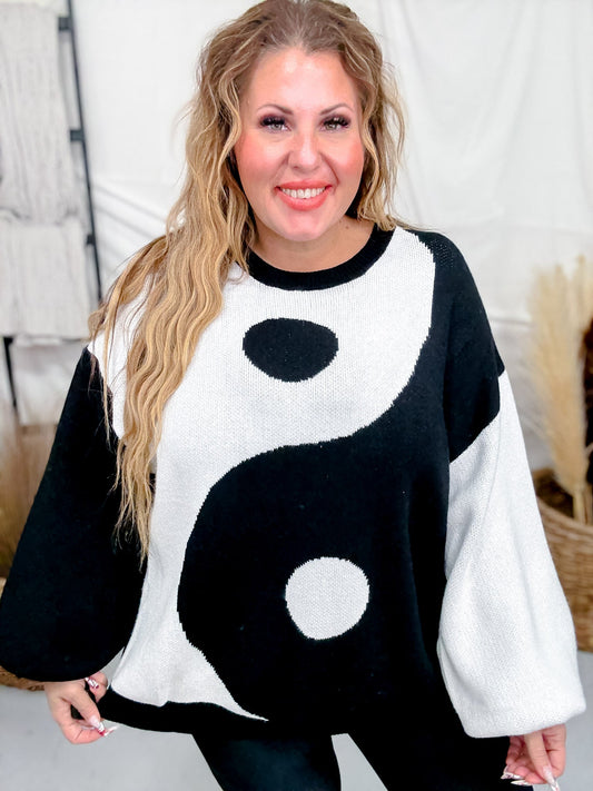 Black & White Yin Yang Sweater - Whiskey Skies - JADE BY JANE