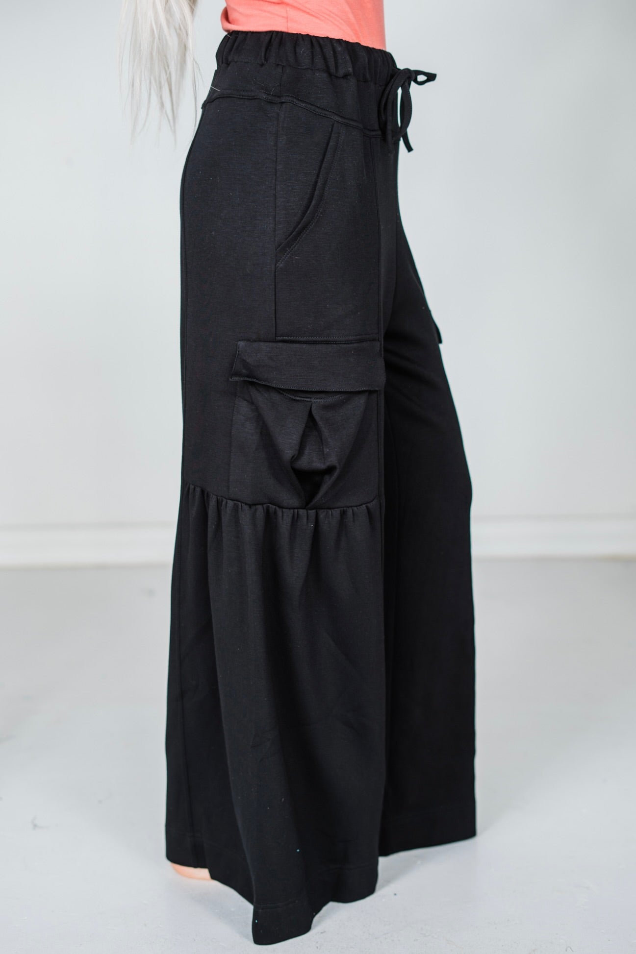 Black Wide Leg Cargo Pocket Pull - On Pants - Whiskey Skies - DAVI & DANI