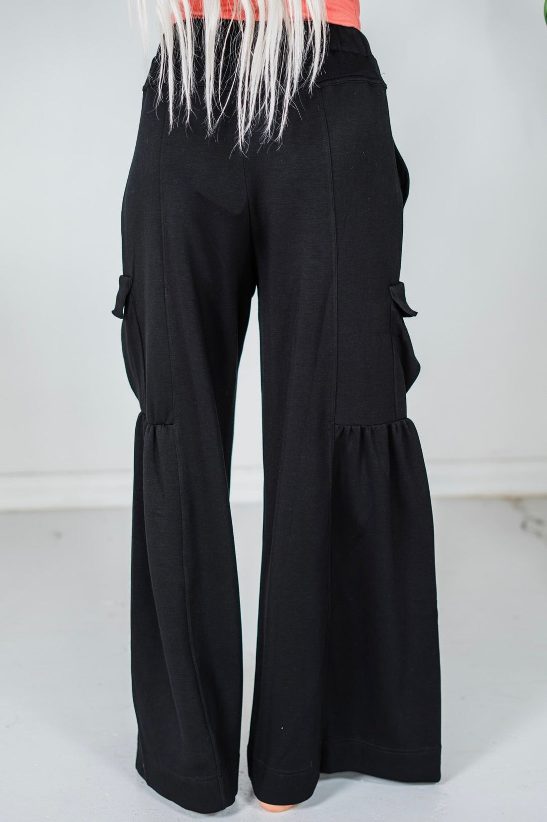 Black Wide Leg Cargo Pocket Pull - On Pants - Whiskey Skies - DAVI & DANI