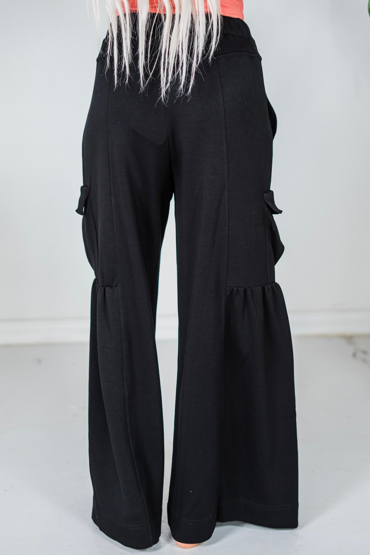 Black Wide Leg Cargo Pocket Pull - On Pants - Whiskey Skies - DAVI & DANI