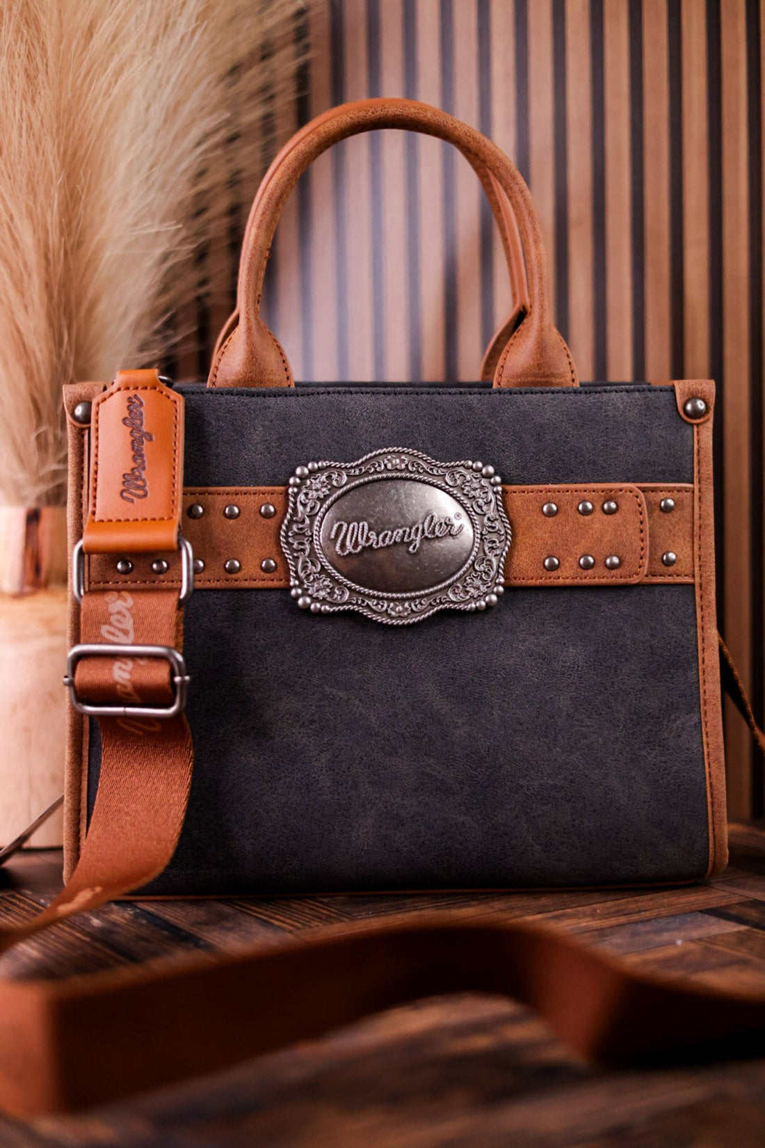 Black Wrangler Concealed Carry Tote Bag With Belt Buckle - Whiskey Skies - MONTANA WEST