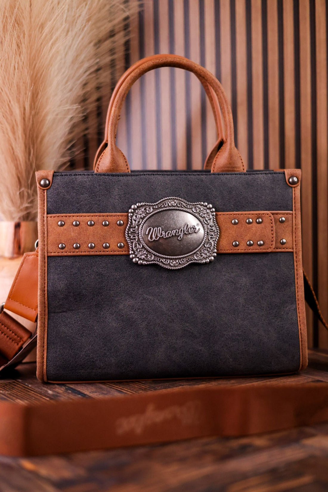 Black Wrangler Concealed Carry Tote Bag With Belt Buckle - Whiskey Skies - MONTANA WEST