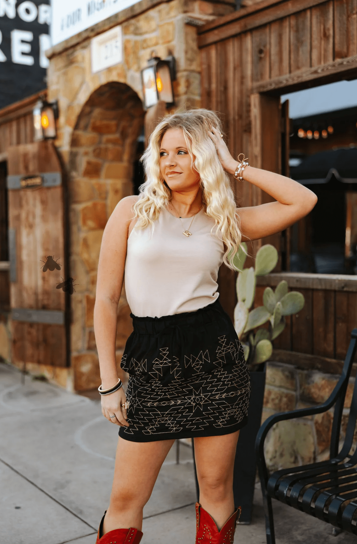 Black "Yippee Stitch" Skort Brown Detailed Stitching - Whiskey Skies - 2 FLY CO.