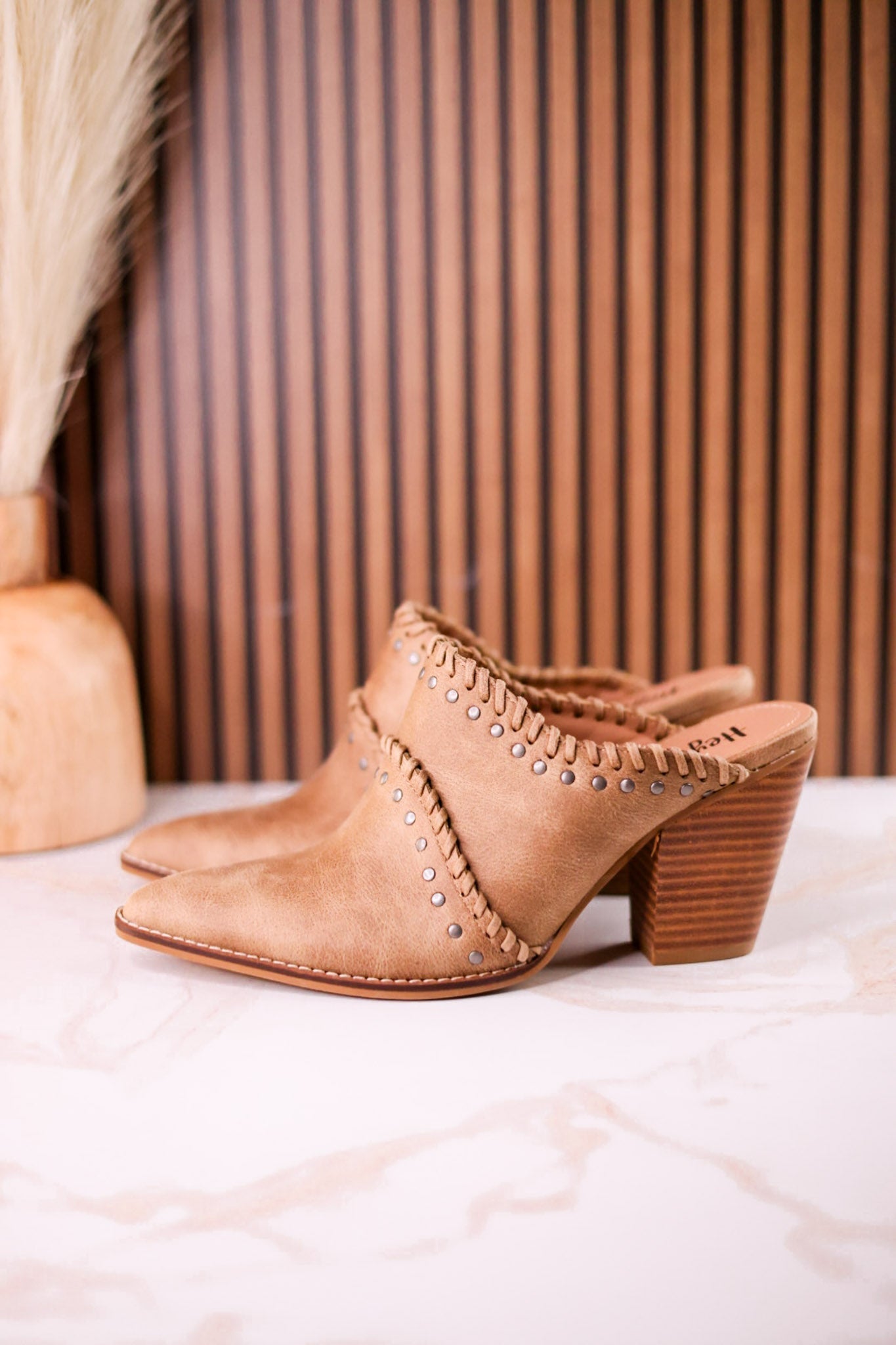 Blame The Bar Tan Mules With Stacked Heel - Whiskey Skies - CORKYS FOOTWEAR
