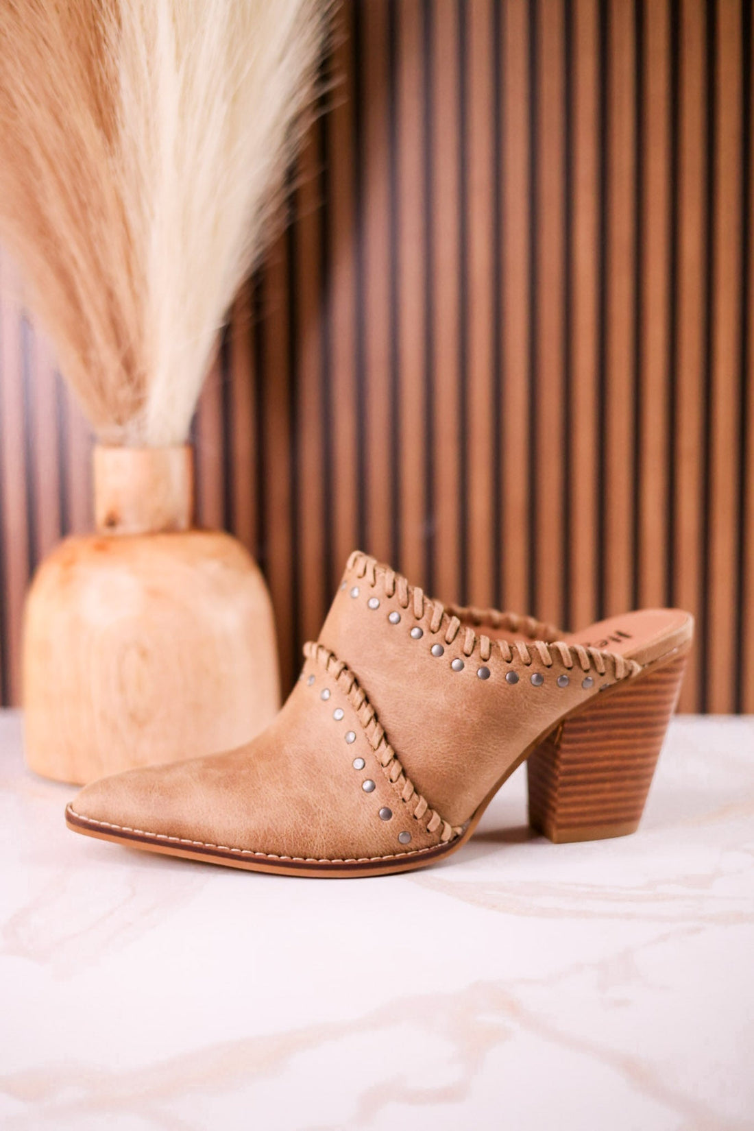 Blame The Bar Tan Mules With Stacked Heel - Whiskey Skies - CORKYS FOOTWEAR