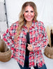 Bleach Distressed Red Plaid Hi - Lo Flannel - Whiskey Skies - WHITE BIRCH