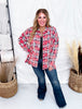 Bleach Distressed Red Plaid Hi - Lo Flannel - Whiskey Skies - WHITE BIRCH
