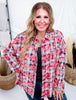 Bleach Distressed Red Plaid Hi - Lo Flannel - Whiskey Skies - WHITE BIRCH