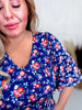 Blue and Orange Floral Top with Half Bell Sleeves - Whiskey Skies - DEAR SCARLETT