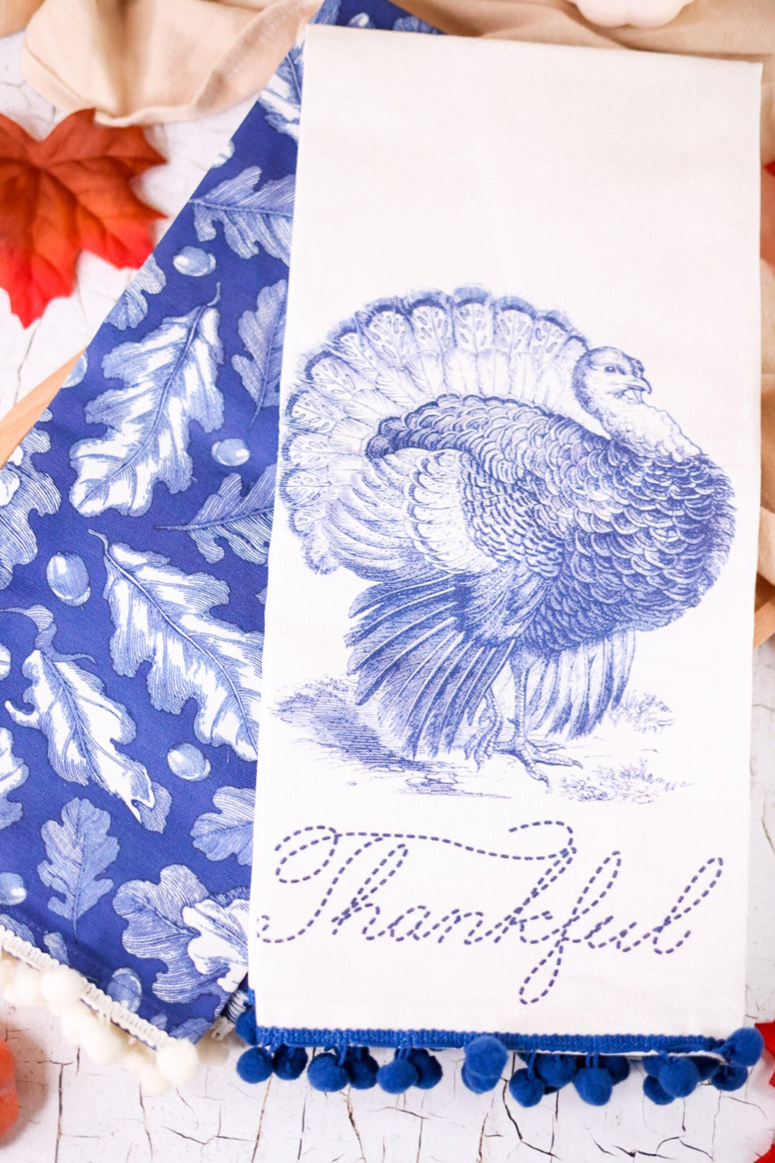 Blue and White Harvest Themed Kitchen Towels (2 Styles) - Whiskey Skies - 180 DEGREES