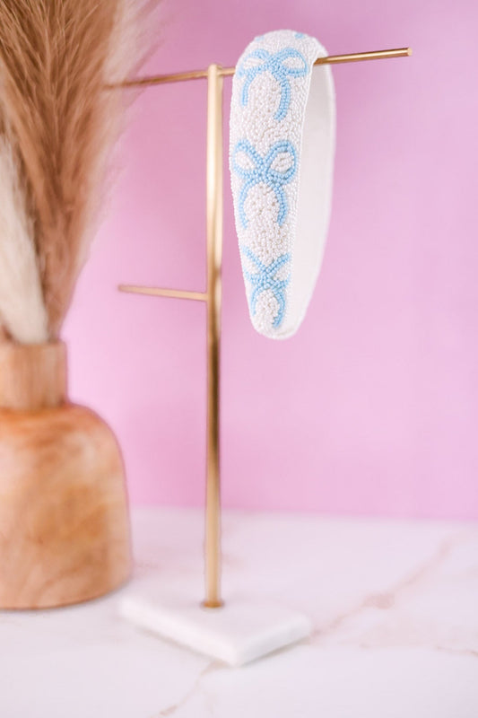 Blue Beaded Bow Headband - Whiskey Skies - MUD PIE