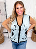Blue & Black Antique Floral Embroidered Lace Sweater Knit Vest Top - Whiskey Skies - DAVI & DANI